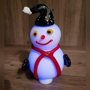 Vintage Blown Glass Studio Art  Snowman Light Up Christmas Decor